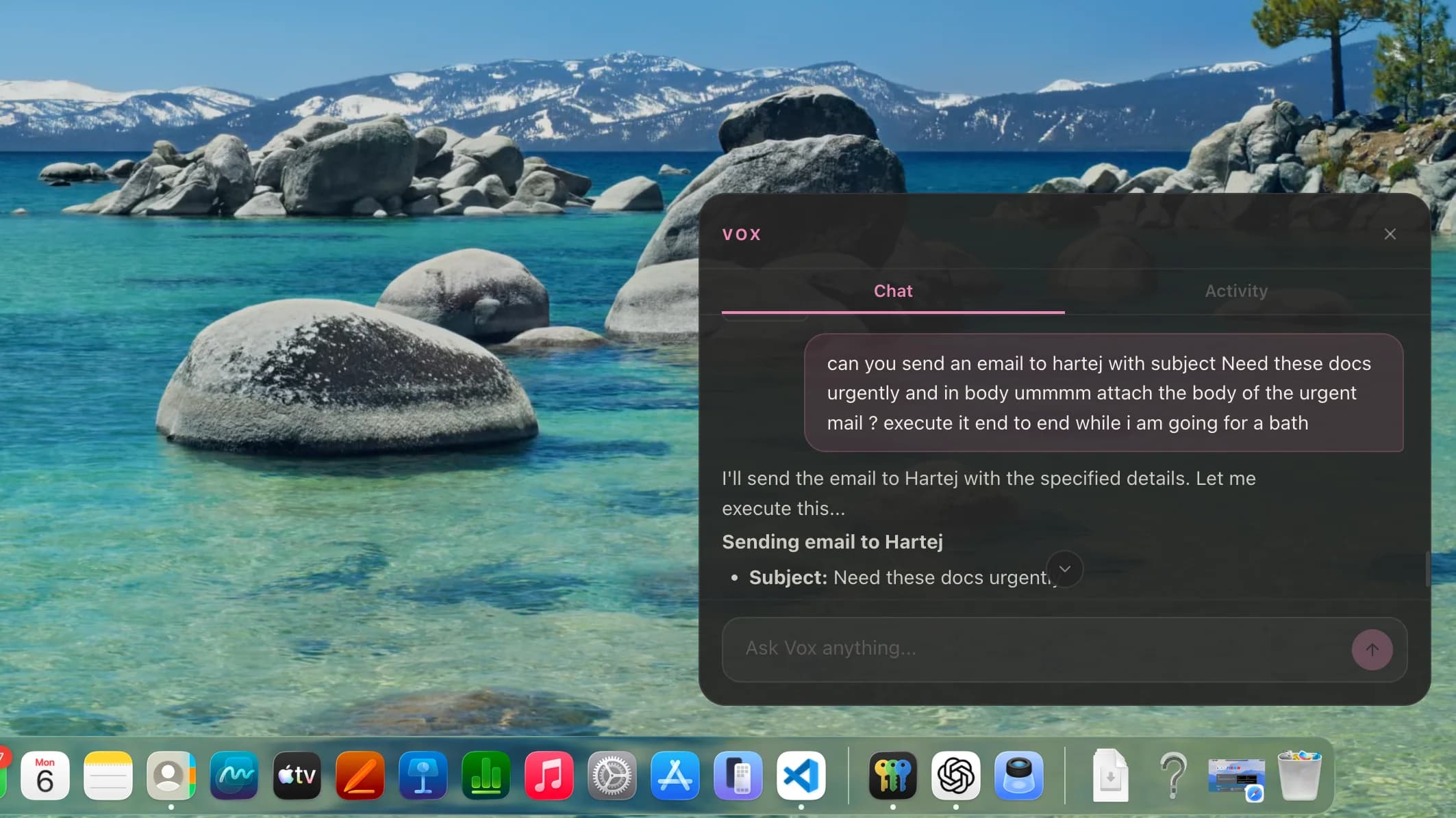 Vox replying to emails in the overlay